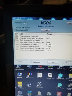 Ekran z wynikami diagnozy VCDS dotyczący problemów z ogrzewaniem w aucie.