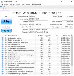 Zrzut ekranu z programu CrystalDiskInfo pokazujący stan dysku.