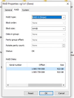 Właściwości RAID z dwoma dyskami 922 GB w trybie RAID 0
