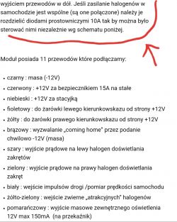 Podłączanie modułu doświetlania zakrętu- świecą oby dwa halogeny- schemat Podłączanie modułu doświetlania zakrętu- świecą oby dwa halogeny- schemat