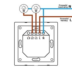 Wiring diagram of a switch with live and neutral wires connected to light bulbs.