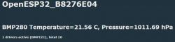 Display showing information about ESP32, temperature, and pressure from BMP280 sensor.