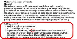 Fragment instrukcji ustawiania czasu otwarcia strefy w klawiaturze