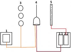 Schemat połączeń elektrycznych w łazience z włącznikami i oświetleniem