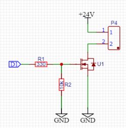 MOSFET Transistor Connection Schematic Electronic schematic fragment with a MOSFET transistor