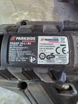 Tabliczka znamionowa wkrętarki Parkside PABSP 20-Li B2.