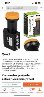 Konwerter satelitarny Quad od marki Vayox z czterema wejściami F.