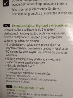 Wnętrze listwy antyprzepięciowej Hama z wyłącznikami gniazd Wnętrze listwy antyprzepięciowej Hama z wyłącznikami gniazd