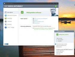 Zrzut ekranu programu ESET NOD32 Antivirus 7 z widocznym menu głównym i komunikatem o maksymalnej ochronie.