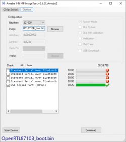 Screenshot of Ameba 1-N MP ImageTool software with USB port selected.