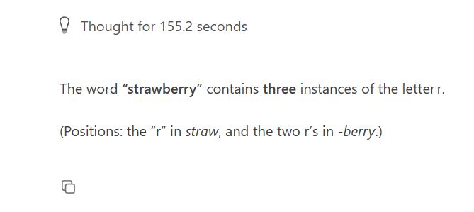 AI answer output: the word strawberry contains 3 letters r