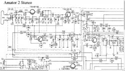 Schemat elektryczny Amator 2 Stereo z różnymi komponentami i oznaczeniami.