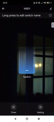 WB01 Switch Control App Screen Screen of an app controlling a touch switch with an option to edit the switch name.