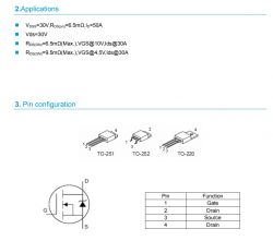 MOSFET Transistor Specifications and Pin Configuration Diagram showing specifications and pin configuration of a MOSFET transistor.
