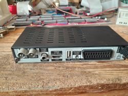 Rear panel of Opticum HD N2 DVB-T tuner showing multiple input/output ports