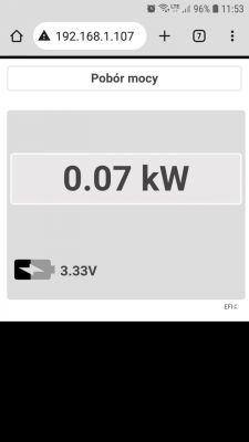 Device screen showing power consumption.