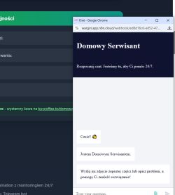 Okno czatu Domowego Serwisanta otwarte w przeglądarce Chrome na tle strony internetowej