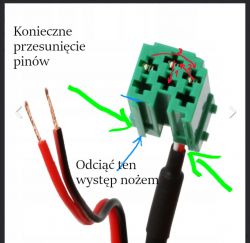 Green arrows indicate grooves to be cut on a green wire connector.