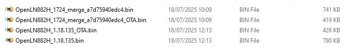 A list of commits to the LN882H project on Gitee, showing author, date, and commit messages.