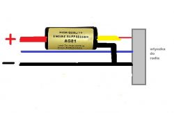 Schemat podłączenia filtra przeciwzakłóceniowego do radia samochodowego