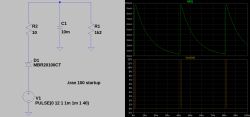 Prosty obwód opóźniający z przekaźnikiem, kondensatorem 10 mF i rezystorem 1k2