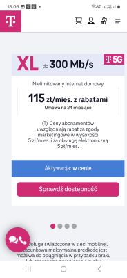 Oferta internetowa T-Mobile XL 5G do 300 Mb/s za 115 zł/mies. z rabatami, umowa na 24 miesiące.