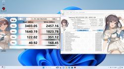 Zrzut ekranu z testów wydajności dysku Samsung 970 EVO 2TB na laptopie.