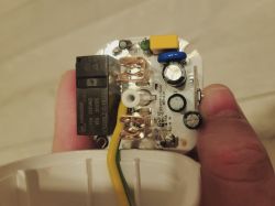 Interior of LIDL SAPM 1 A1 Smart Socket View of the interior of the LIDL SAPM 1 A1 smart socket showing electronic components.