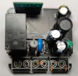 Circuit board with capacitors and connectors.