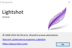 Zrzut ekranu okna informacji o programie Lightshot.