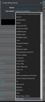 Virtual sensor creation interface with a dropdown menu for selecting sensor type.