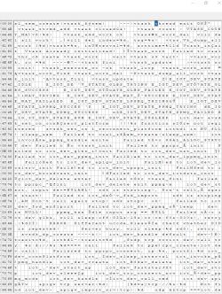 Screenshot showing a table with system messages and code snippets in a desktop application.