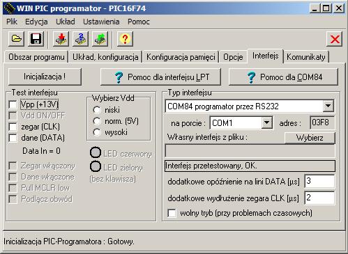 Winpic i programator COM86 - zawieszanie się podczas programowania PIC16F74