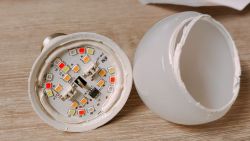 Open Smart LED Bulb Close-up of an open smart LED bulb with visible diodes and control chip.