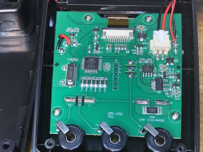 Inside BSIDE ESR02 Pro Inside of the BSIDE ESR02 Pro component tester with visible electronic circuits.