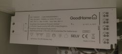 Zasilacz LED GoodHome z oznaczeniami technicznymi