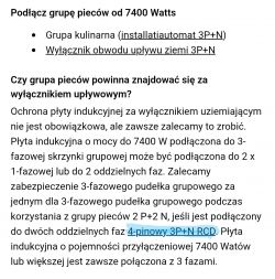 Zrzut ekranu z tekstem o podłączeniach płyt indukcyjnych.