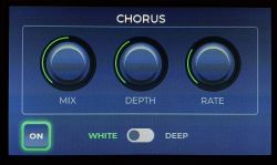 Benutzeroberfläche des Chorus-Gitarreneffekts Bildschirm eines Multi-Effektgeräts mit Chorus-Effekt-Einstellung.