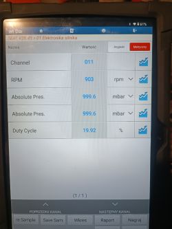 Ekran komputera diagnostycznego pokazujący dane dotyczące Seata Leona 1.9 TDI.