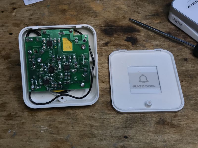 Circuit Board in Wireless Doorbell Receiver Interior of a wireless doorbell receiver showing the circuit board.