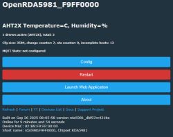 Web interface of RDA5981 module showing device status and control buttons
