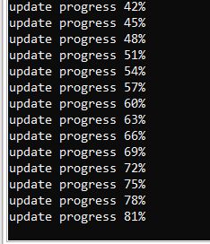 Black screen listing “update progress” messages with percentages increasing up to 81%