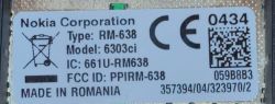 Etykieta telefonu Nokia z informacjami technicznymi