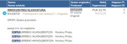 Zrzut ekranu z listą części zamiennych do monitora Philips, klawiatura KEPCSQPB