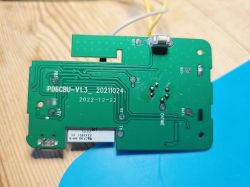 Circuit board of the P06 Tuya PIR device with markings and a micro-USB port.
