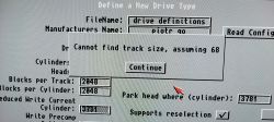 Screenshot of a tool for defining a new drive type with an error message.