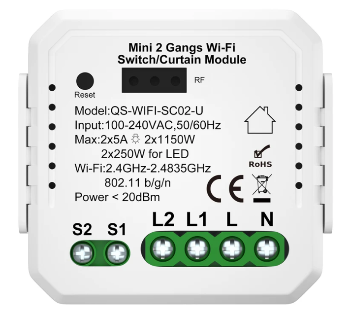 [BK7231N/CBLC5] Mini Wi-Fi Curtain/2 Gangs switch module (with ...