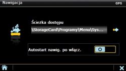 Ekran ustawień nawigacji z opcją zmiany ścieżki dostępu i autostartu mapy