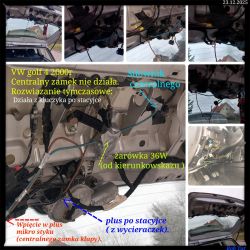 Tymczasowe podłączenie instalacji centralnego zamka w VW Golf 4 z użyciem żarówki 36W