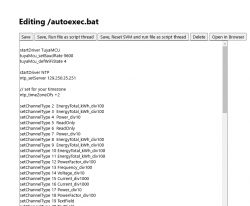 Screenshot of a text editor with the file autoexec.bat open, containing configuration commands for a device.